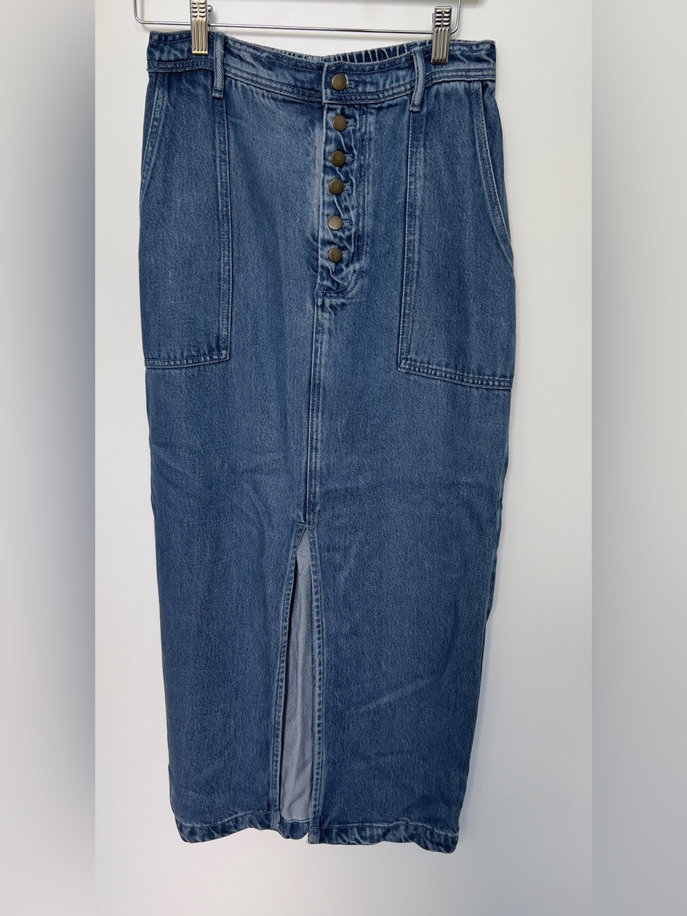 Young Fabulous & Broke women’s Button-Front Denim Midi Skirt in Classic Blue